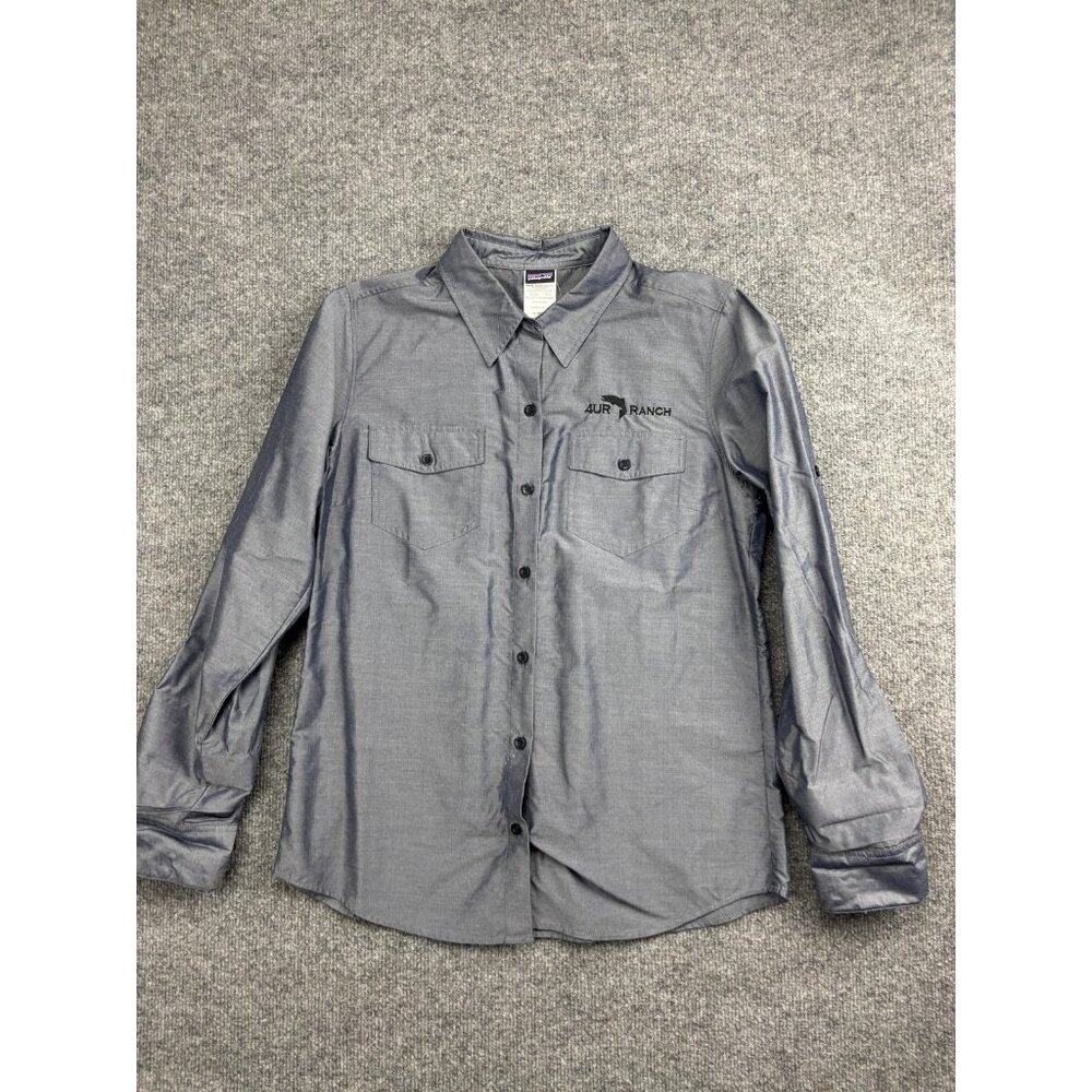 Patagonia Shirt Womens 10 Gray Long Sleeve Button Down Roll Tab 4UR Ranch 54305